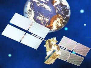 GPS satellite floating in space above planet earth
